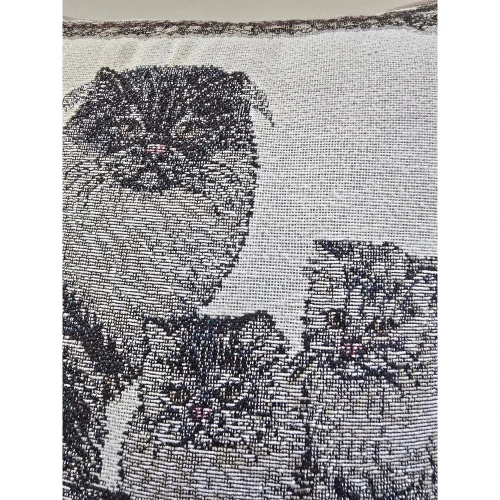 Riverdale Decorative Products Cat and Kittens Woven Tapestry Throw Pillow USA